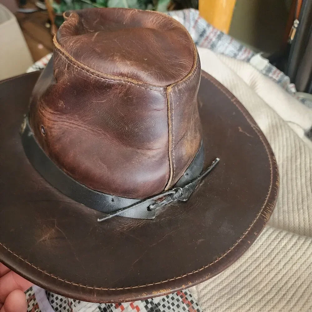 Vintage Henschel Brown Leather Cowboy Hat  Size Small With Hat Band
